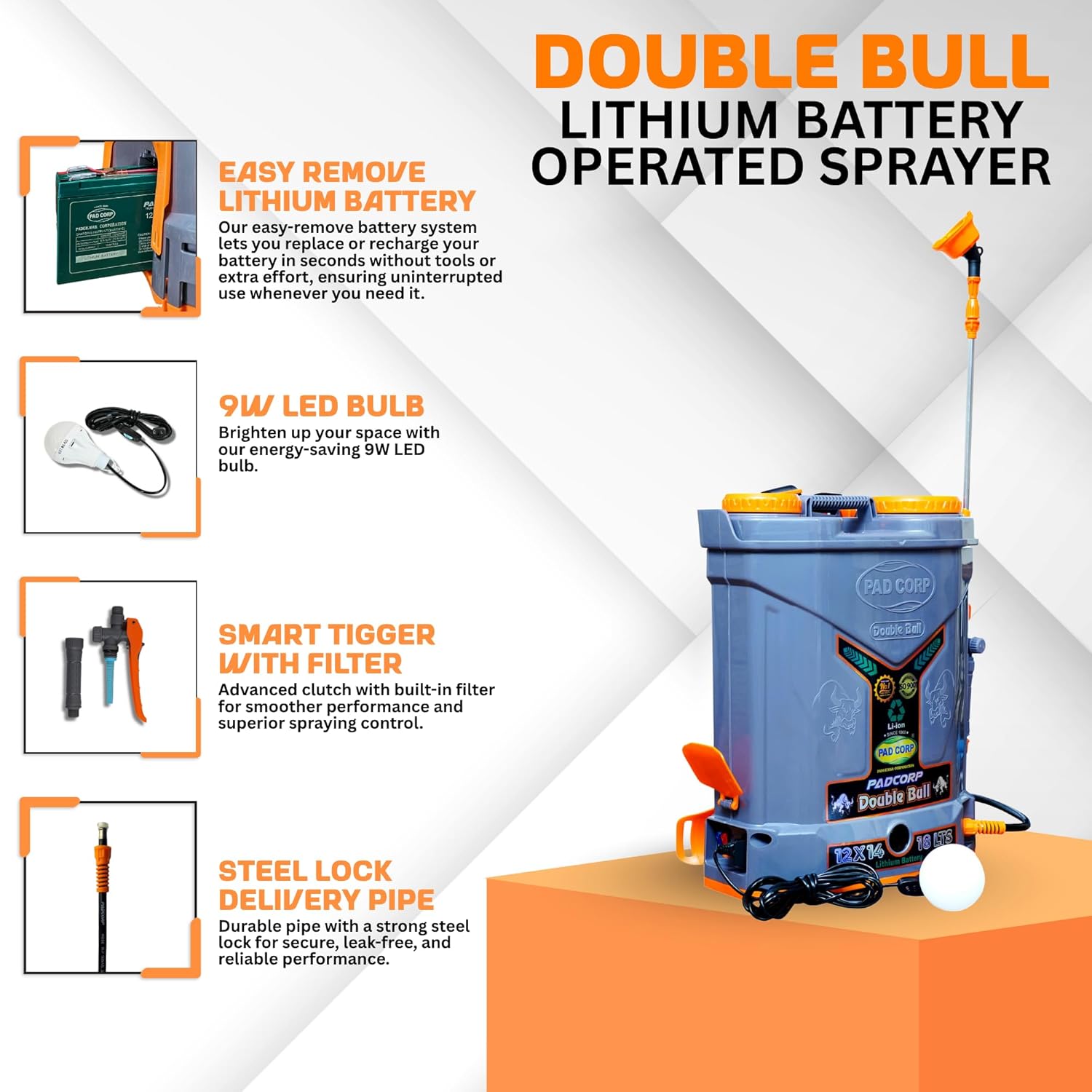 Pad Corp 18L Lithium Double Bull Battery Sprayer